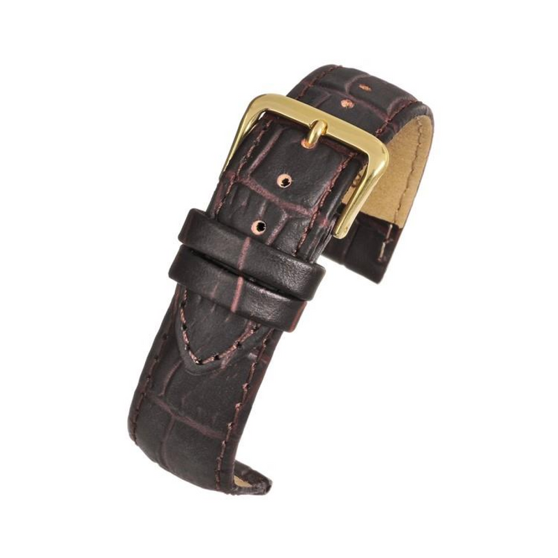 Brown Padded Crocodile Grain Leather Watch Strap 16mm