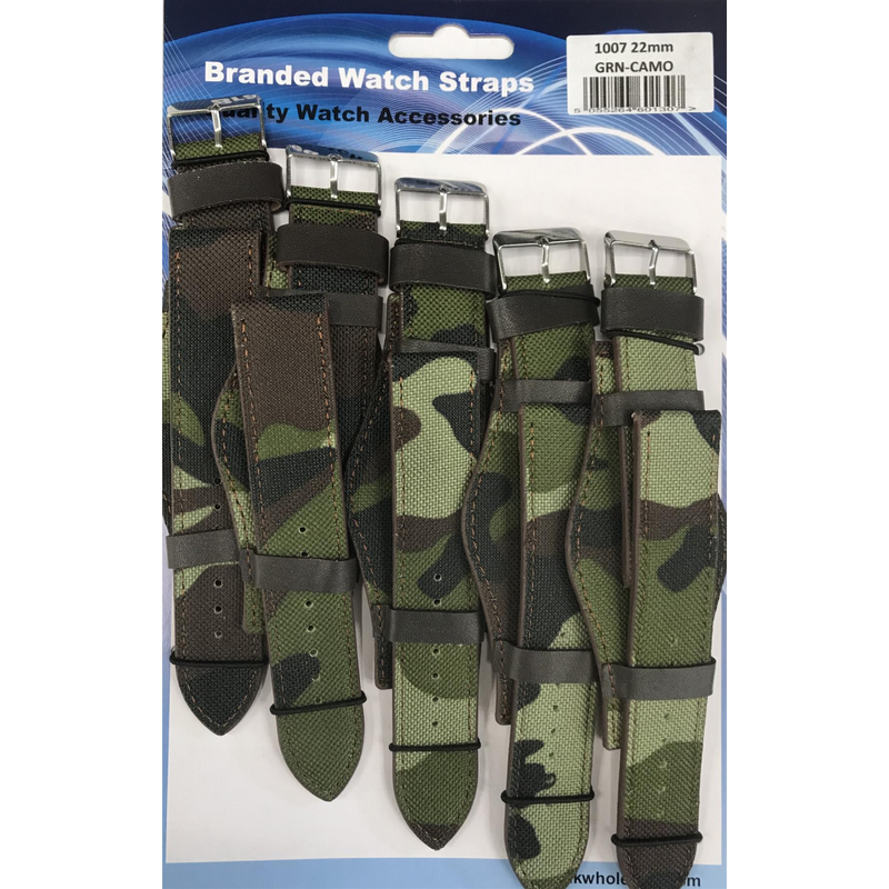 Leather Camo Green Military Watch Straps Pk5 22mm 1007GRN