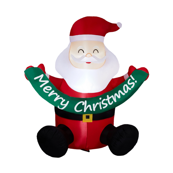 1.75M Lighted Christmas Inflatable Decoration, Inflatable Santa Claus Holding Banner, Funny Blow Up Yard Decorations with Built-in LED Lights for Holiday Party Front Yard Lawn Garden Decor