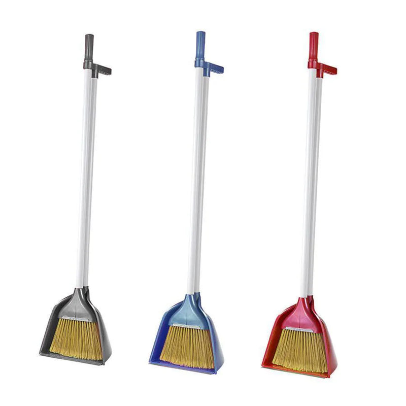 Plastic Long Handle Dustpan And Brush Set Assorted Colours