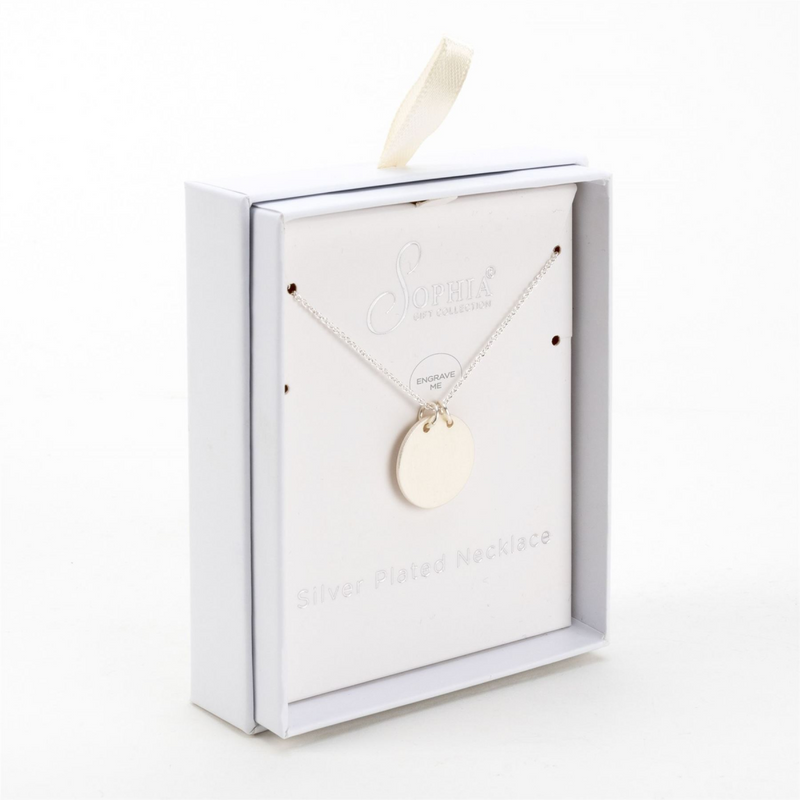 Sophia Classic Silver Plated Engravable Disc Necklace