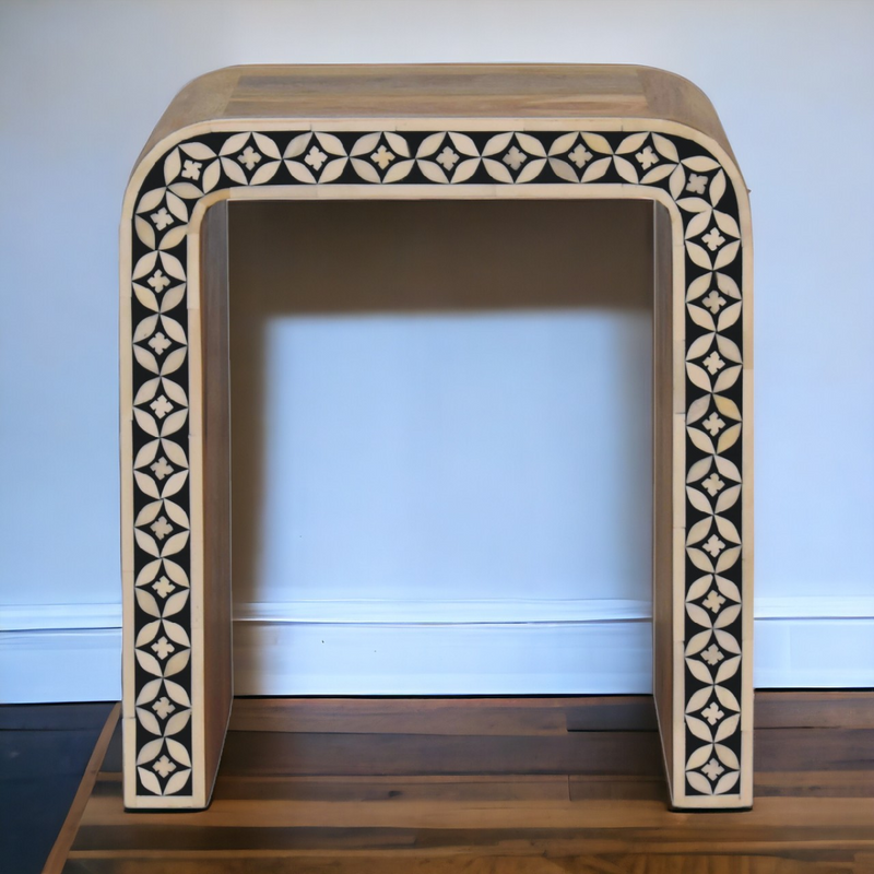 Artisan Furniture Solid Mango Wood Edessa Bone Inlay End Table