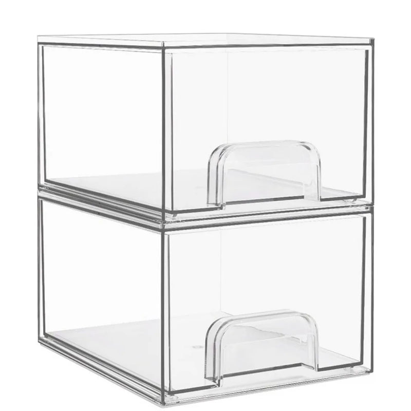 2 Pack Clear Small Stackable Storage Drawers Acrylic Makeup Organiser