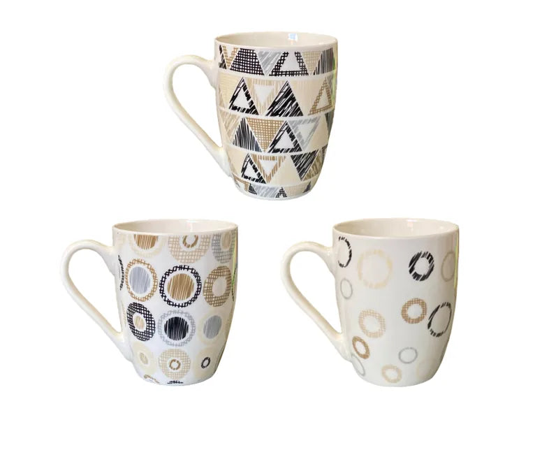 Ceramic Tea Coffee Mug With Abstract Print Assorted Designs (Parcel Plus Rate)