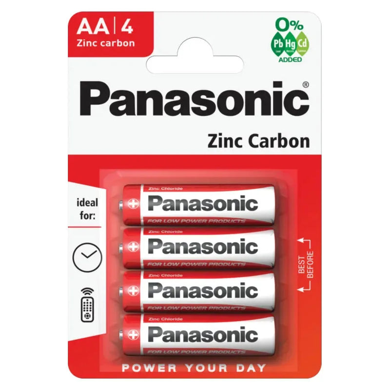4 x Panasonic Aa Batteries Zinc Carbon R6 1.5V Battery Panar6Rb4