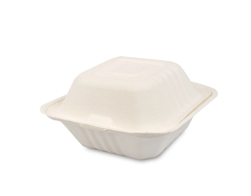 125 Pieces Disposable Eco Bagasse Take Away Food Container Burger Bo x 6"