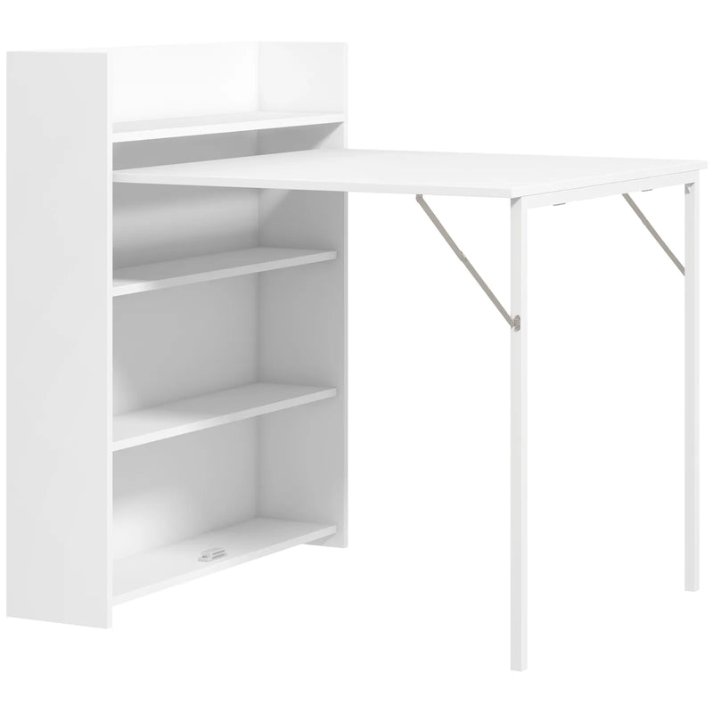 HOMCOM Kitchen Table, Folding Dining Table, with 4-Tier Shelves, Modern Drop-Leaf Table, White
