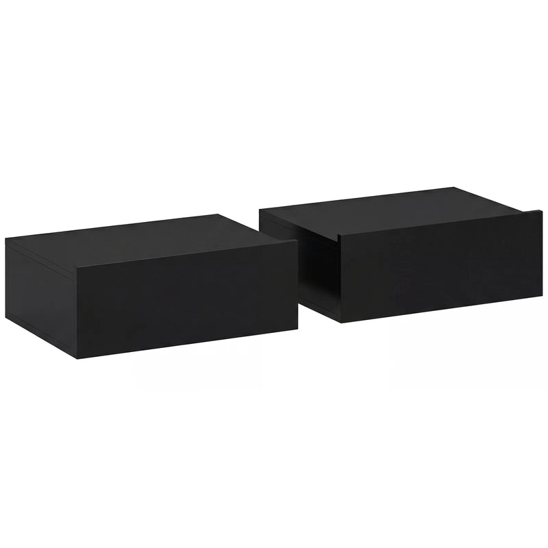 HOMCOM Floating Bedside Table Set of 2, Wall-Mounted Nightstand with Storage Drawer, Small Side End Table for Bedroom, Black
