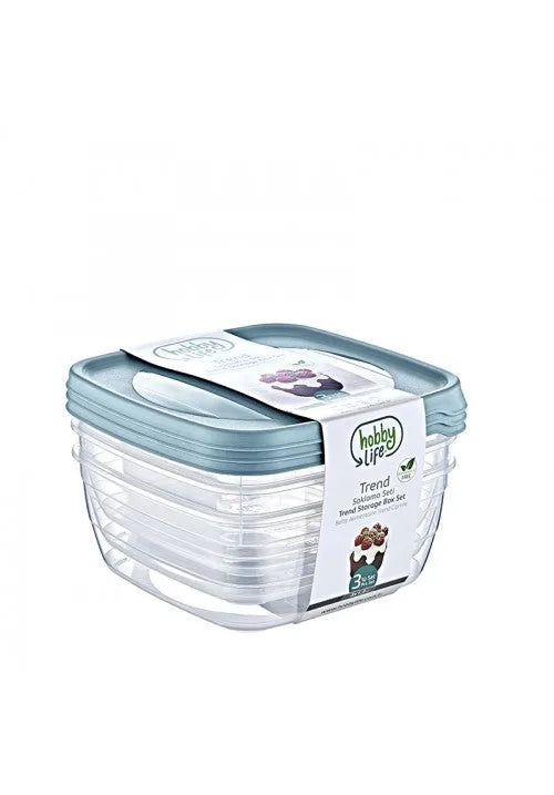 Hobby Trend Square Plastic Food Storage Container 1.5 Litre Pack Of 3 Assorted Colours