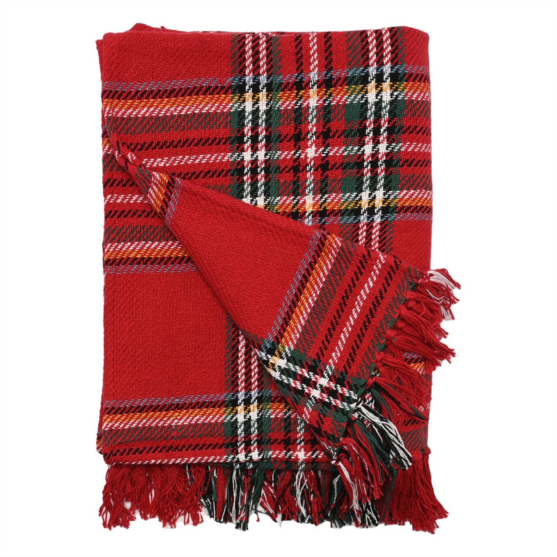 Red Tartan Woven Checked Cotton Throw 125cm x 150cm