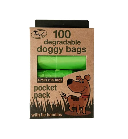 Degradable Doggy Poop Bags With Tie Handles Pack Of 100 (4 Rolls)