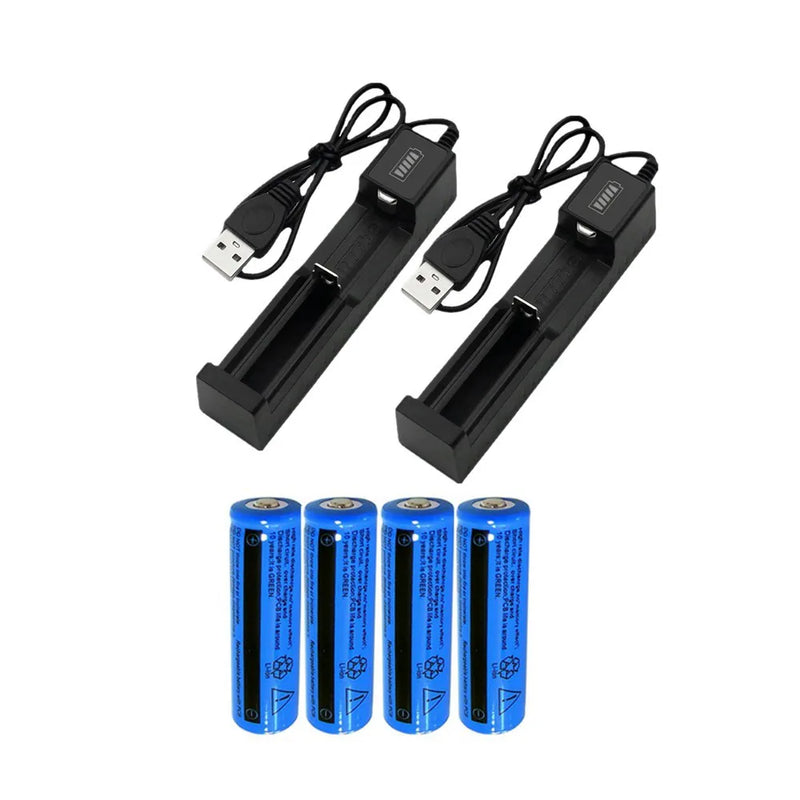 4 PCS 18650 Rechargeable Batteries + 2 PCS USB Charger Set For Flashlights Headlamp (US Logistics For USPS/DHL/Fedex/UPS. No designated logistics accepted，TK/TMEU only For self-pickup）