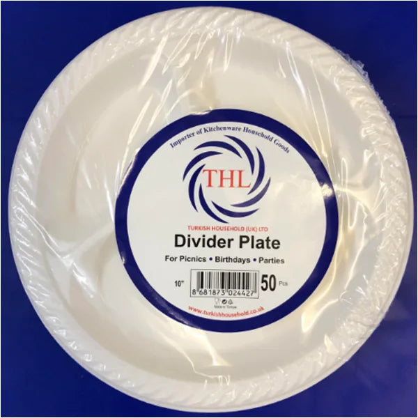 10’’ Disposable White Plastic Divider Plates Pack Of 50