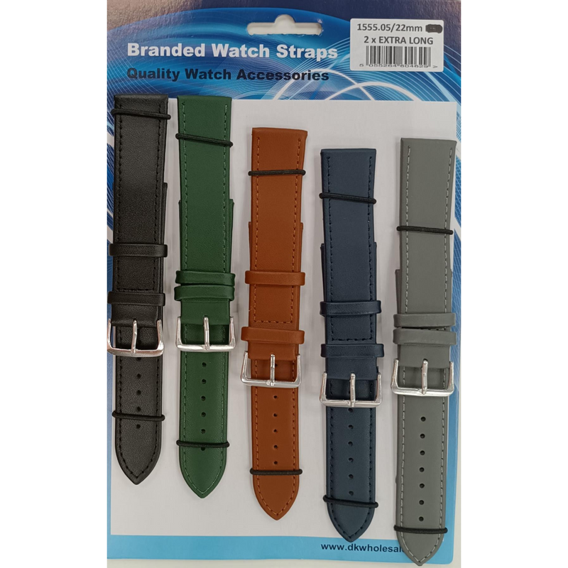 1555.05 22MM 2X Extra Long Mix Colour Leather Watch Straps Pack of 5