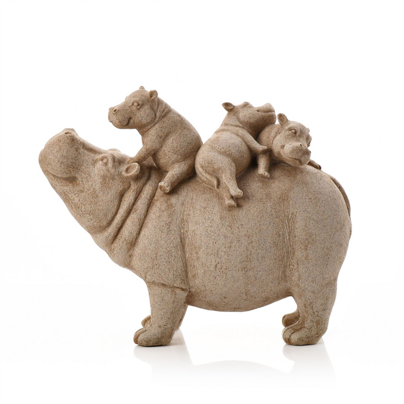 Country Living Sandstone Look Hippo and Babies Ornament