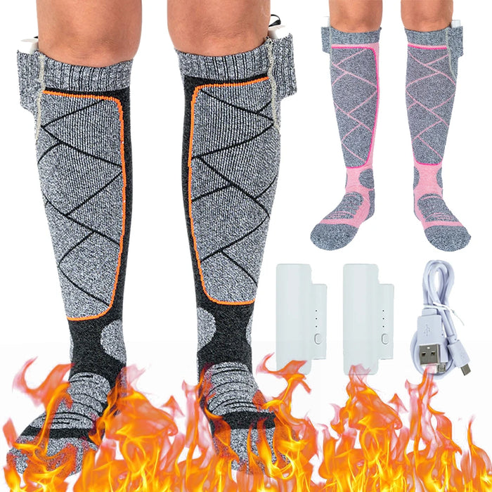 3.7V Electric Thermal Heated Socks 3 Modes Adjustable Rechargeable Foot Warm Socks Elastic Winter Sport Cycling Skiing Stocking