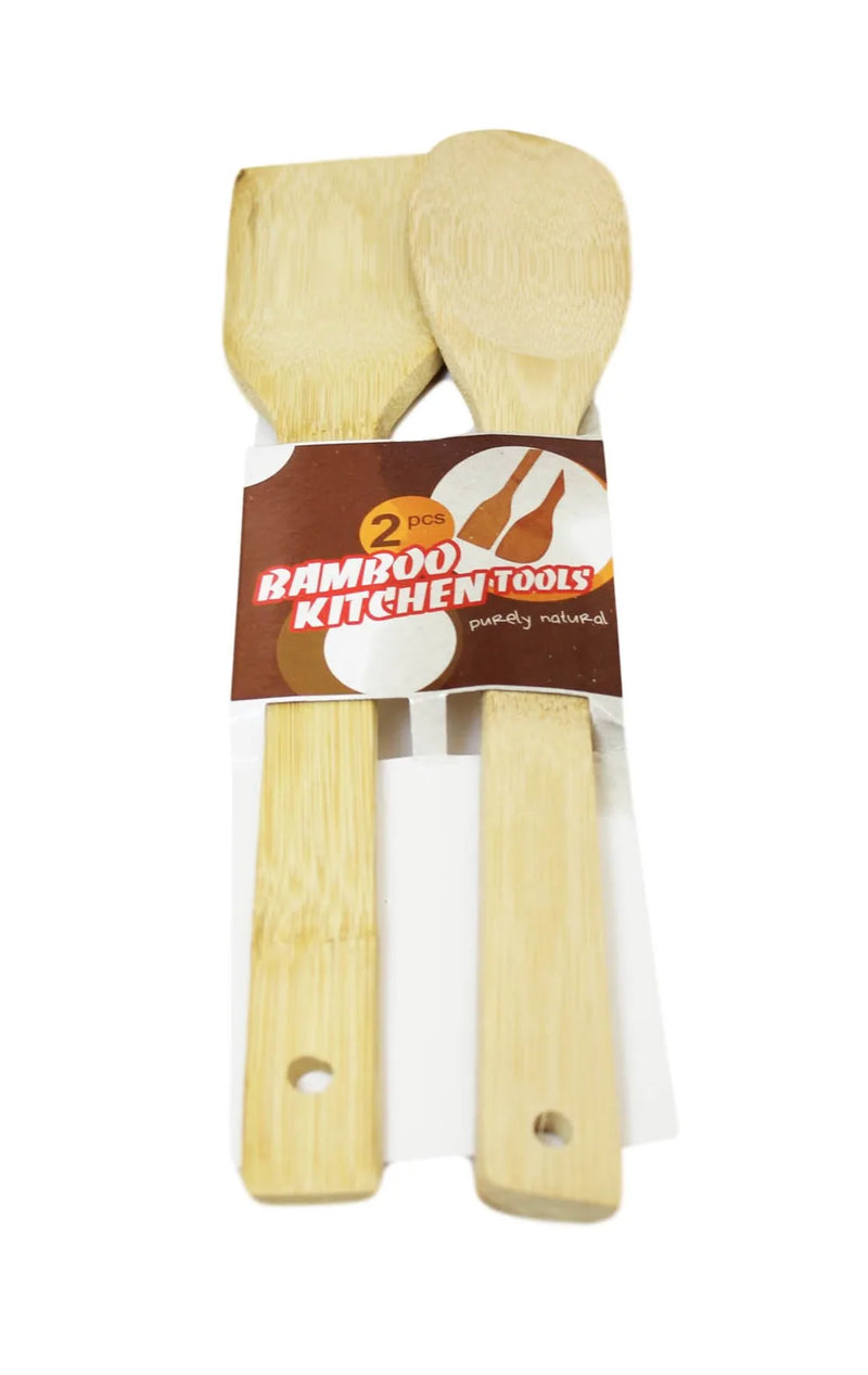 Wooden Bamboo Baking Cooking Spoon Set Of 2
