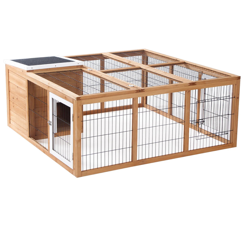 PawHut Rabbit Hutch Outdoor, Guinea Pig House, Bunny Run Cage with Openable Top for 1?2 Rabbits, 123 x 120 x 52cm, Yellow