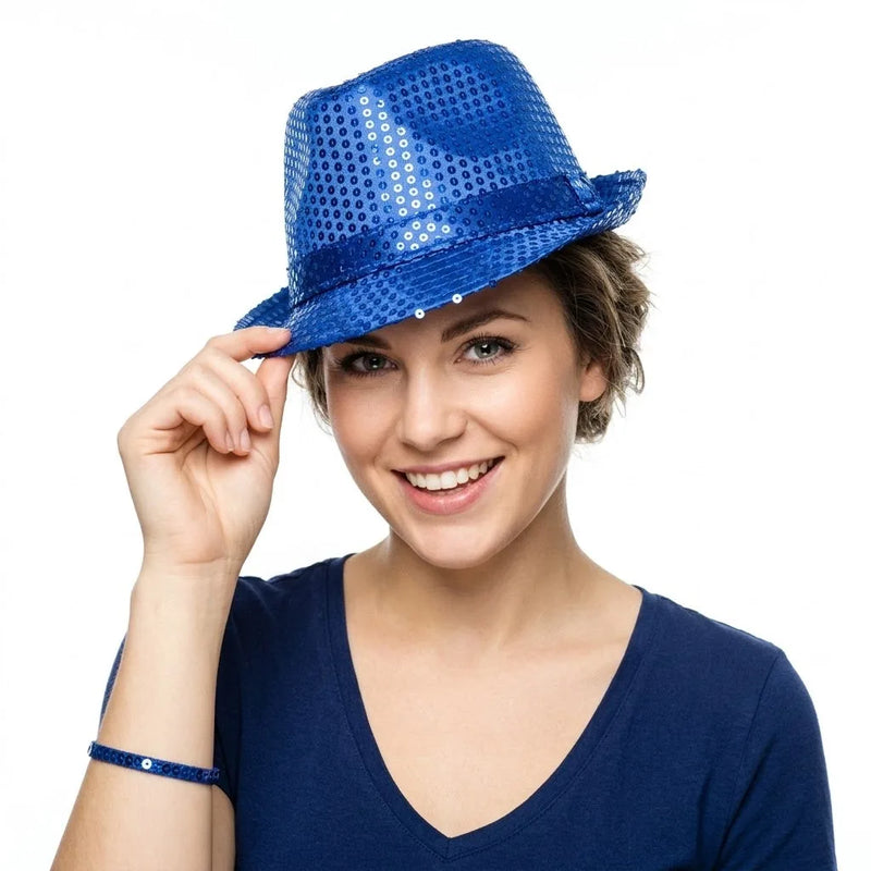 Light – Up Led Sequin Fedora Hat – Flashing Fancy Dress Party Accessory, Assorted Colours