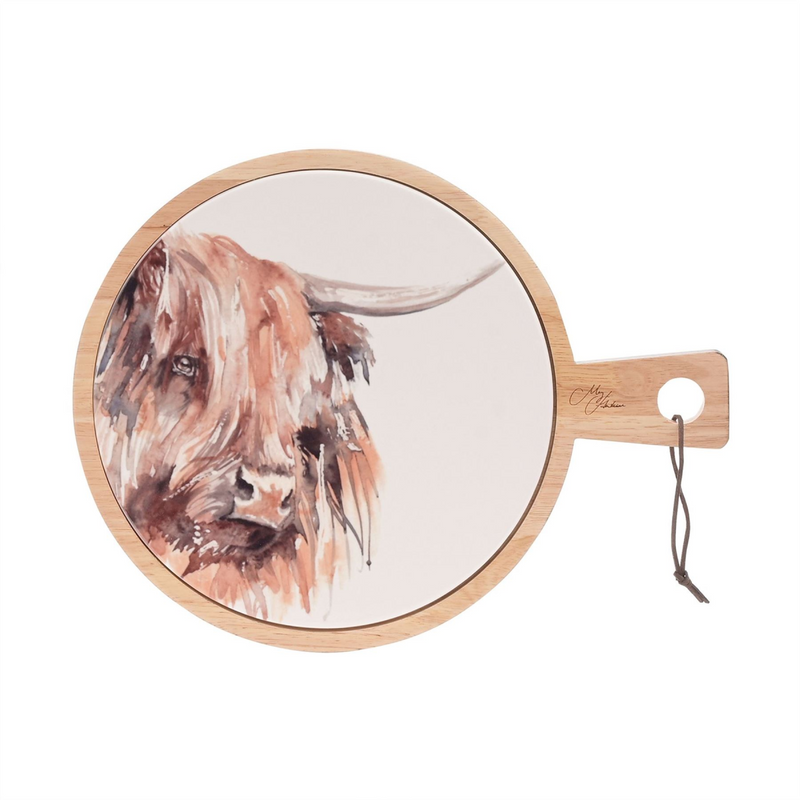 Meg Hawkins Rubber Wood & Ceramic Serving Board Highland 27 x 35 cms