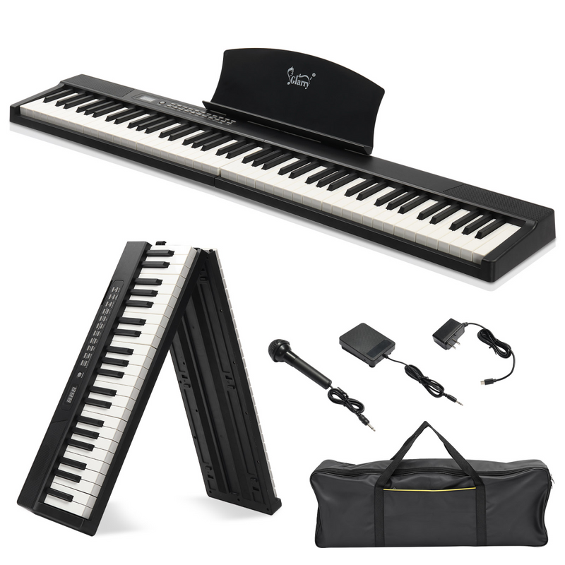 Glarry GPPS01-106 88 Key Folding Piano Semi-Weighted Standard Keyboards Digital Piano with MIDI Bluetooth, Handbag，Headphone，for Piano Lover Black color