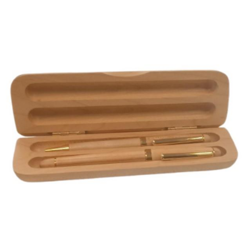 Imperial Wooden Laight Brown Gold Trim 2 Ball Pens With Handmade Wooden Box Gift Set IMP310R - CLEARANCE MIGHT NEEDS RE-REFILL