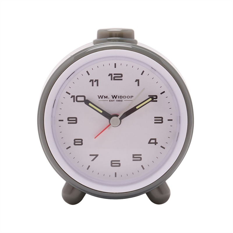 Wm.Widdop Round  Alarm Clock Sweep Movement & Snooze - Grey & White