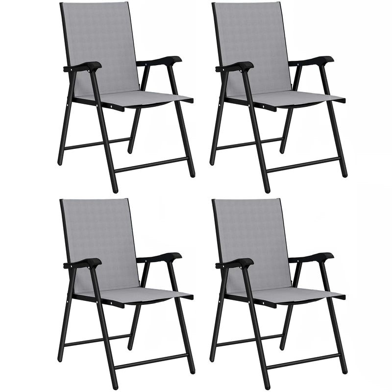 Outsunny Folding Garden Chairs Set of 4, Foldable Garden Dining Chairs with High Back, Armrests, Texteline Seat, Light Grey