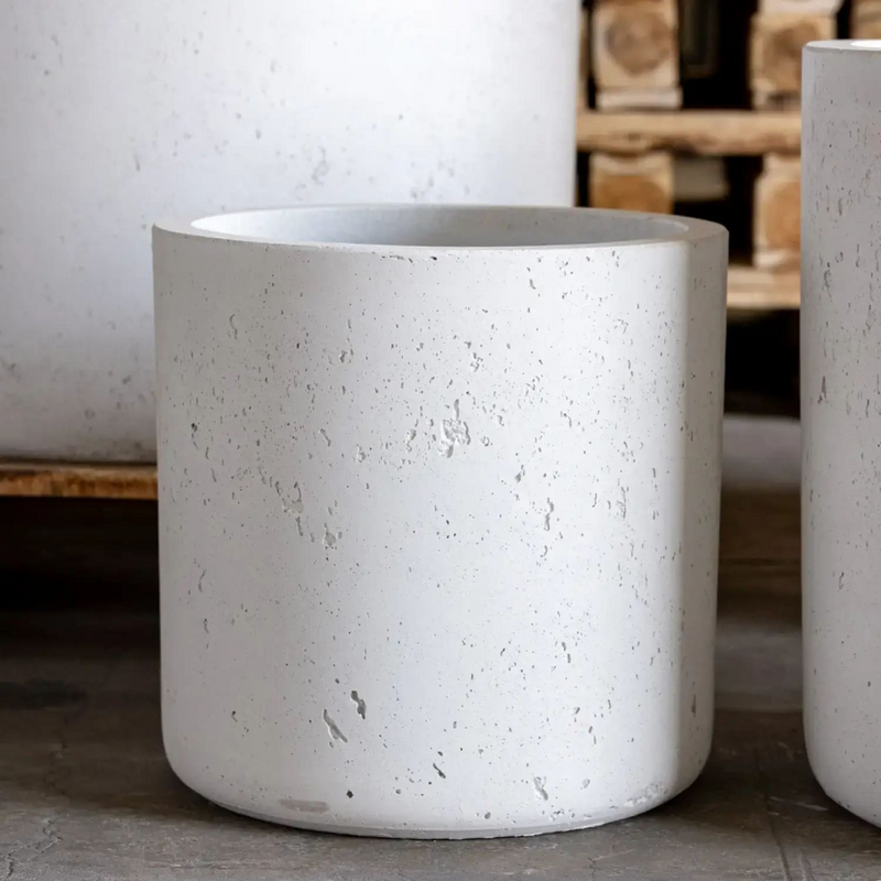 Aurella | White Mist – 40cm Large Concrete Cylinder Planter – 34L Round Plant Pot