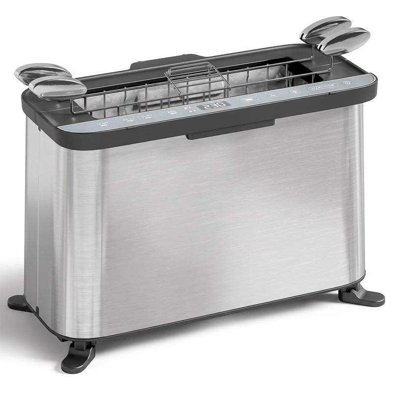 HOMCOM 3-in-1 Electric Mini Oven, Long Slot Toaster and Tabletop Grill, with LED Display, 60 Min Timer, Stainless Steel, 1700W