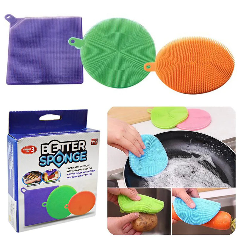 Hot Better Silicone Dishwashing Sponge Pack Of 3