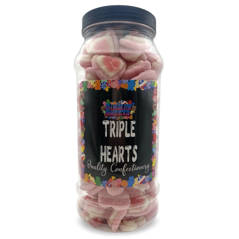 Strawberry & Cream Triple Hearts Retro Sweets Gift Jar - 600g