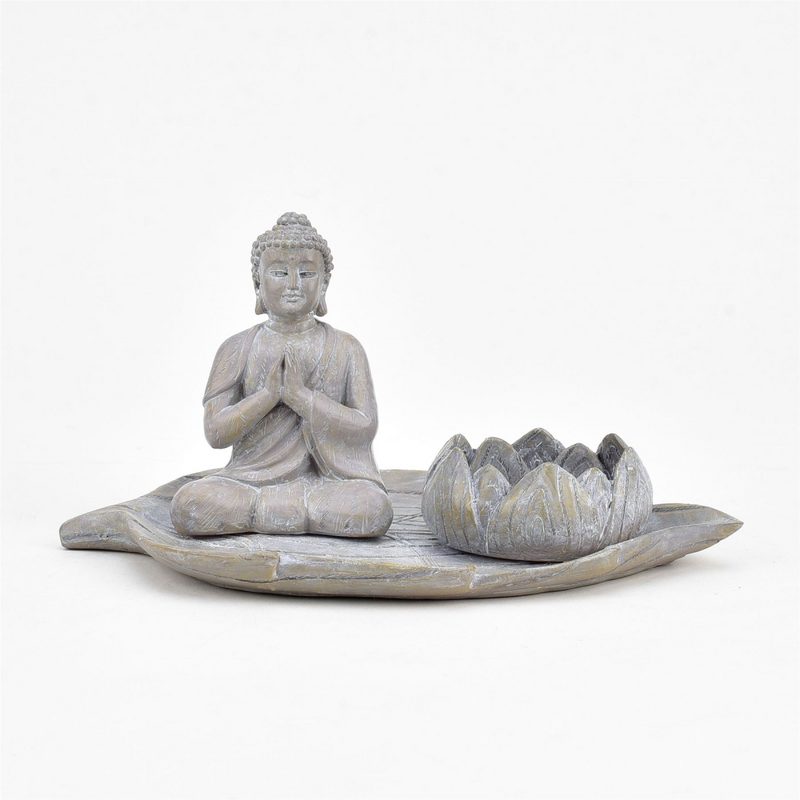 Juliana Buddha with Lotus Tea Light Holder on Leaf