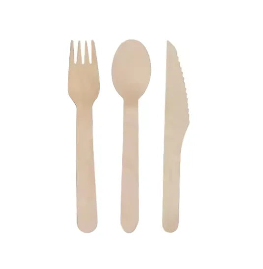 Disposable Wooden Cutlery Spoons Forks And Knives Pack Of 100 Assorted
