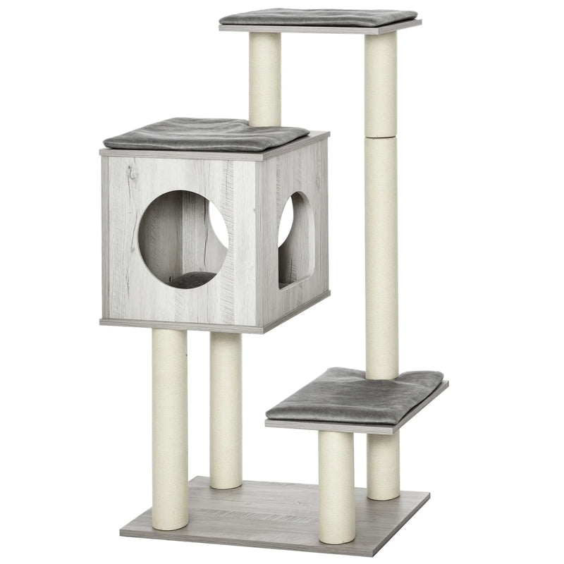 PawHut Cat Tree for Indoor Large Cats 113cm Kitten Tower Condo Jute Scratching Post Kitten Play House Activity Center Furniture