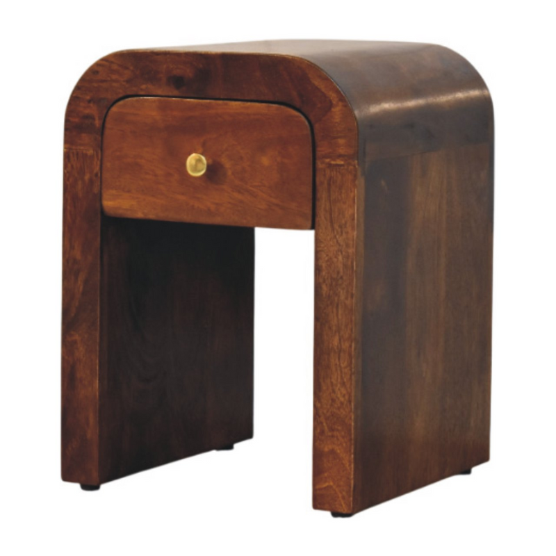 Artisan Furniture Solid Wood Mini Darcy Chestnut Nightstand with Curved Edges, Brown, 1 Drawer