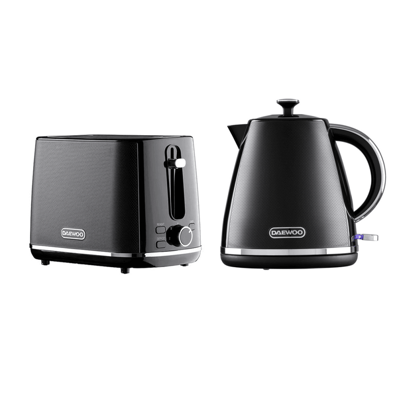 Daewoo Stirling 1.7L Pyramid Electric Kettle + 2 Slice Toaster Black