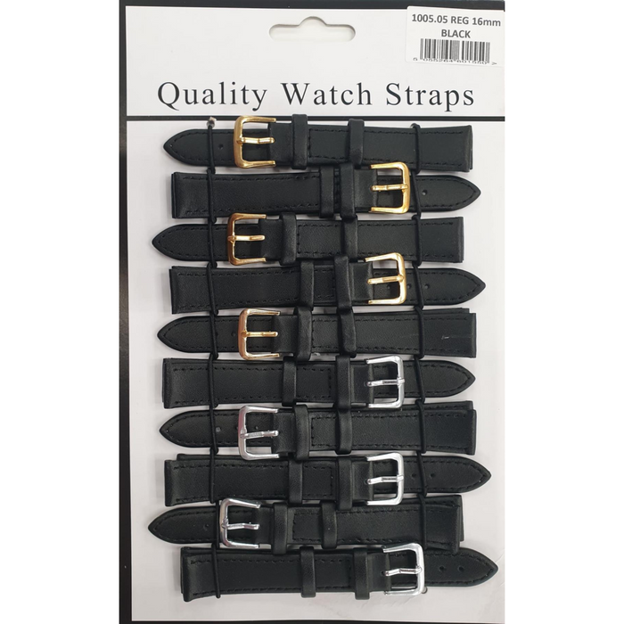 Leather Black Watch Straps Pk10 size 16mm 1005.05