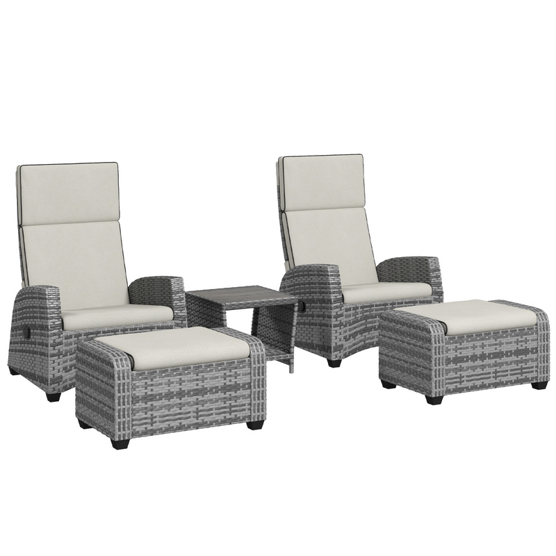 Outsunny 5 PCs Rattan Garden Furniture Set with Reclining Chairs, Grey