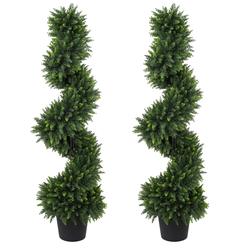 HOMCOM Decorative Artificial Plants Set of 2, UV Resistant Fake Plants in Pot for Indoor Outdoor Decor, 120 cm, Deep Green