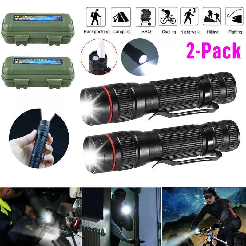 2 Pack USB Rechargeable LED Flashlight Adjustable Focus 3-Modes Outdoor Mini Flashlight W/ USB Cable+Mini Box (US Logistics For USPS/DHL/Fedex/UPS. No designated logistics accepted，TK/TMEU only For self-pickup）
