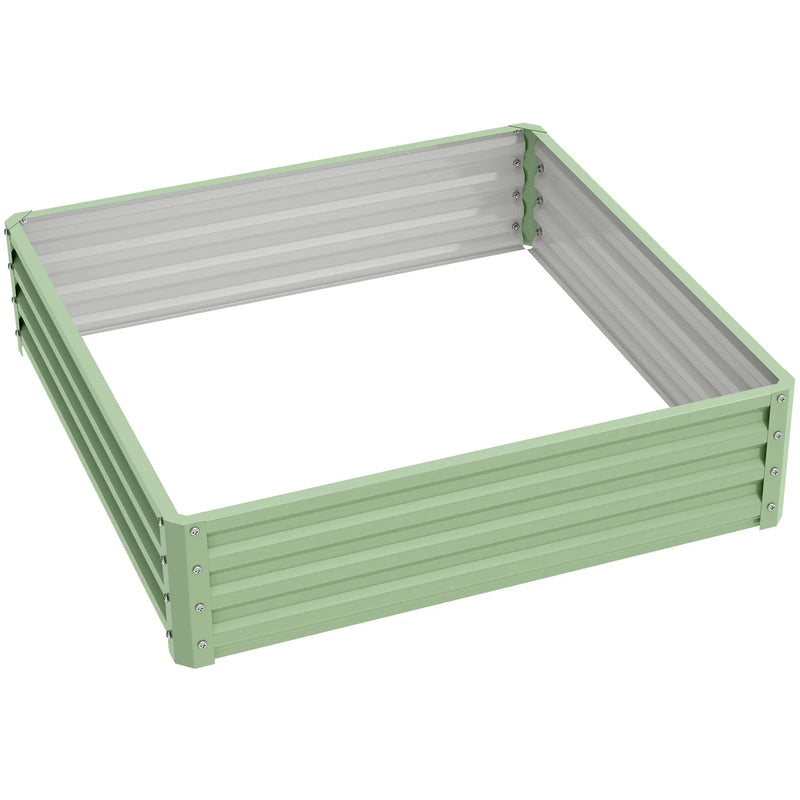 Outsunny Square Raised Garden Bed Box with Weatherized Steel Frame for Vegetables, Flowers, & Herbs, 120 x 120 x 30cm, Light Green
