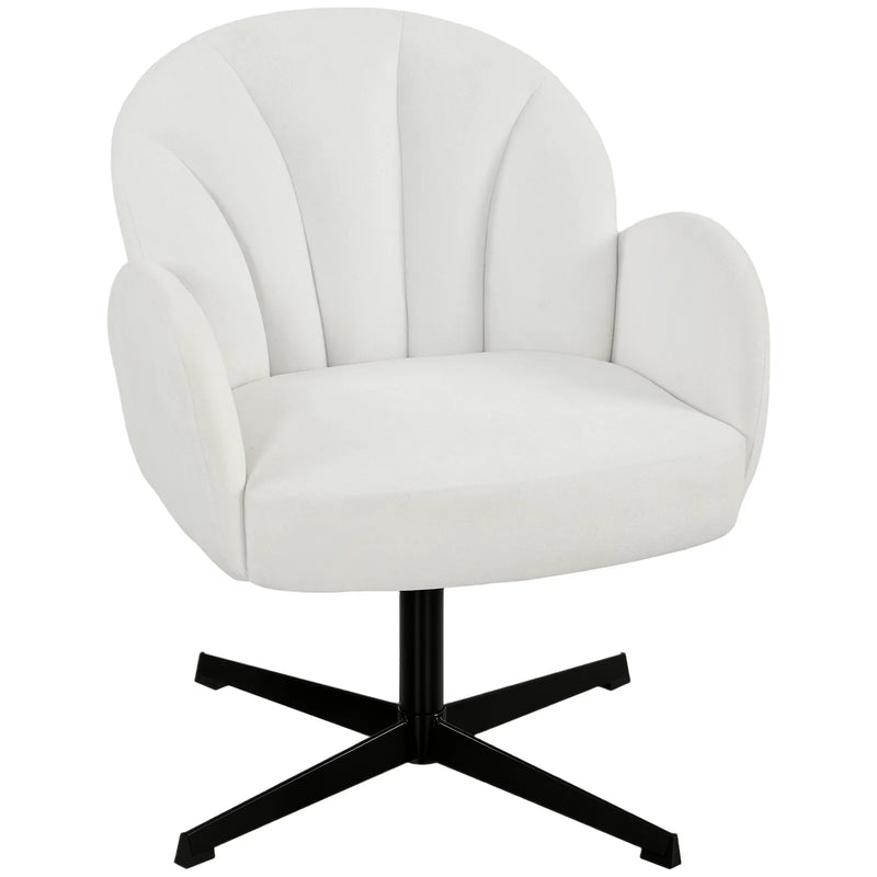 HOMCOM Swivel Accent Chair, Shell-Shaped Armchair with Spring Cushion, Metal Base, Cream White