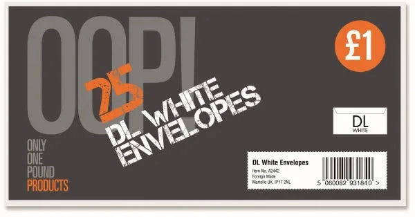 Oop! Dl White Envelopes Pack Of 25