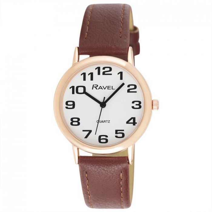 Ravel Mens Basic White Dial Brown Leather Strap Watch R0105.42.1A