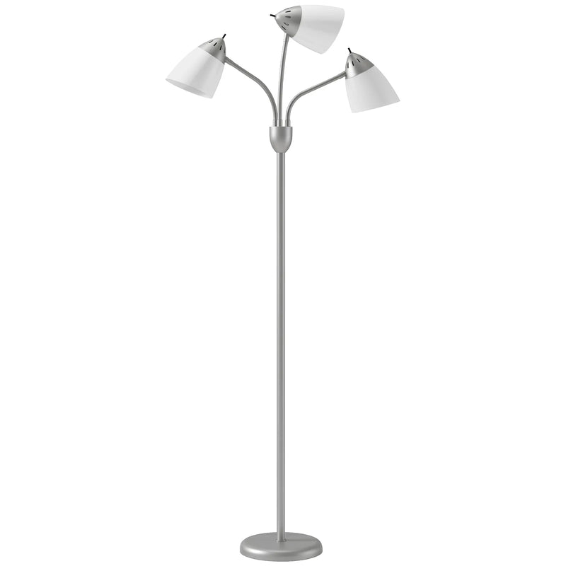 HOMCOM Arc Tree Floor Lamp with 3 Adjustable Rotating Lights, Industrial Standing Lamp with Steel Frame, Silver Tone