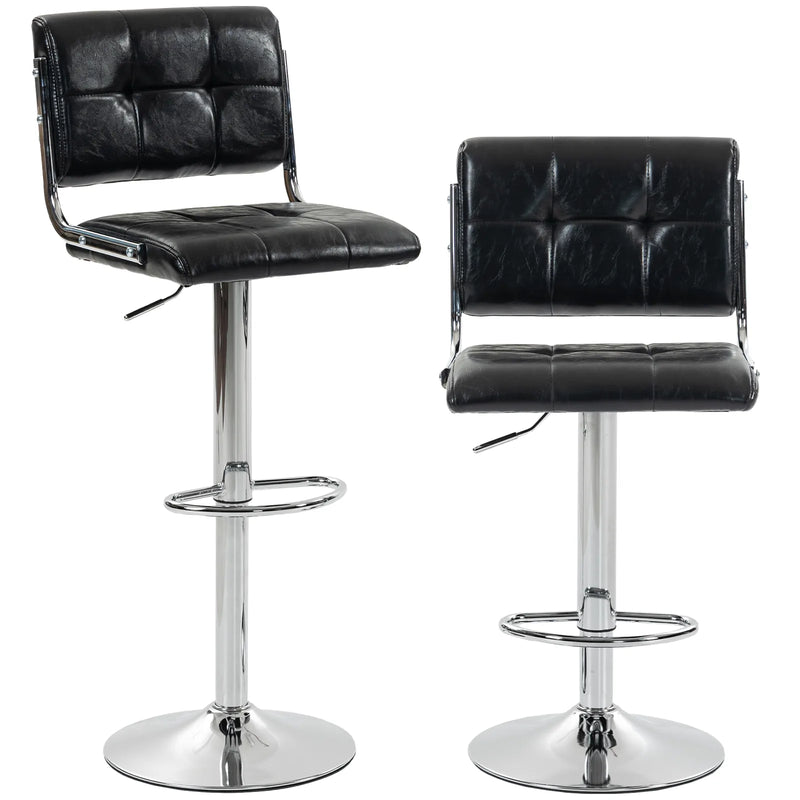 HOMCOM Bar Stools Modern PU Leather Adjustable Breakfast Bar Stools Backrest Set of 2 Black