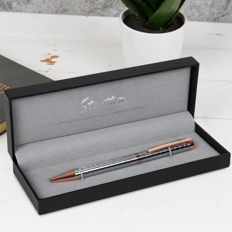 Stratton Ballpoint Pen - Silver & Rose