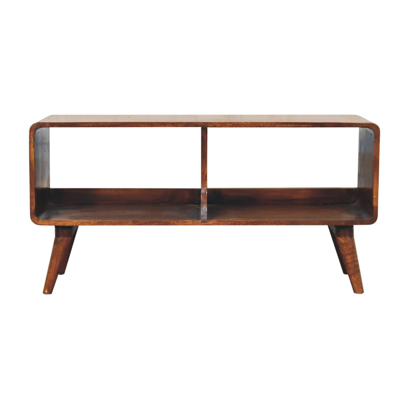 Artisan Furniture Solid Wood Curved Chestnut Double Slot Media Unit, 2 Open Slots, Brown