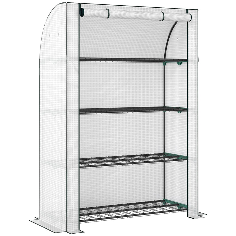 Outsunny Mini Greenhouse with Reinforced PE Cover, Portable Indoor Outdoor Green House with Roll-up Door, 170 x 120 x 50cm, White